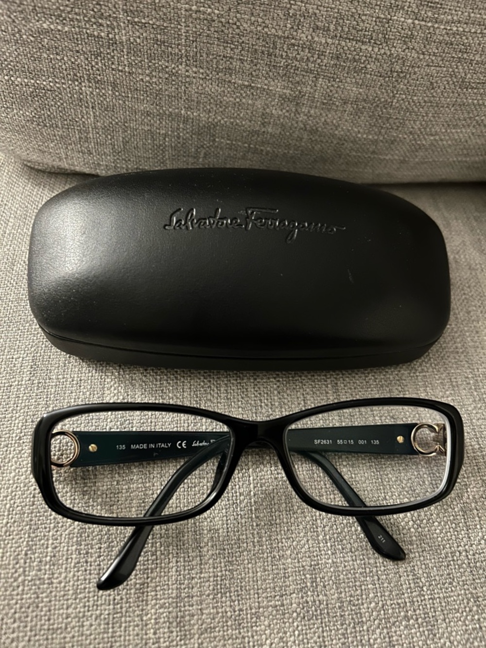 Salvatore Ferragamo Black Rectangular Eyeglasses with Gold Accents